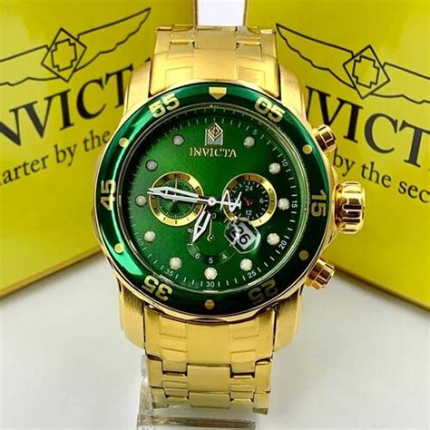 Comprar Relógio masculino invicta Pro Driver dourado verde a prova