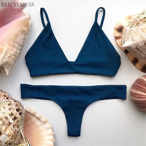 2017 Solid Micro Thong Bikini Set Women Swimwear Summer Beach Dark Blue Bikinis Sexy Female
