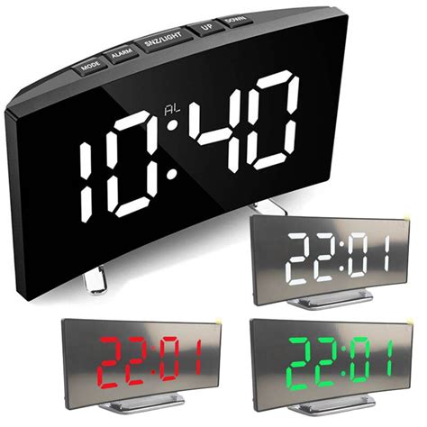 Led Mirror Digital Table Clock Electronic 7 Inch Number Desktop Alarm