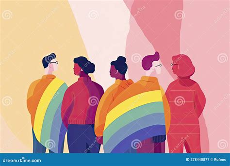 Overjoyed Lesbian Couple Covered With LGBT Flag Celebrate International Gay Pride Holiday Stock