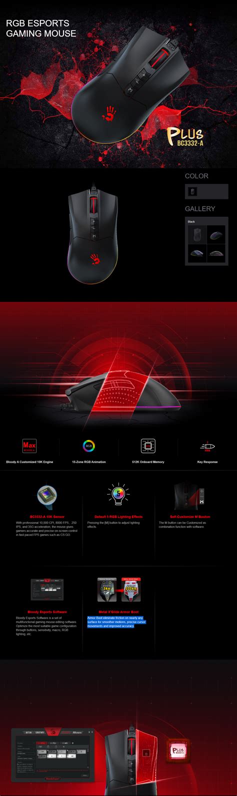 Bloody ES9 Plus RGB ESports 10000 CPI Gaming Mouse Stone Black - Pakistan