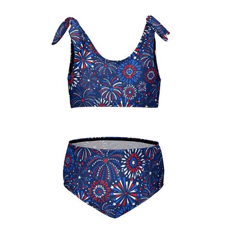 Red White Blue Fireworks Girl S Piece Bikini Set Beach Sport