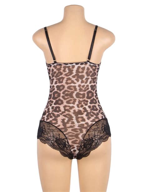 Plus Size Leopard Print Lace Bodysuit Teddy Lingerie Leopard Lace
