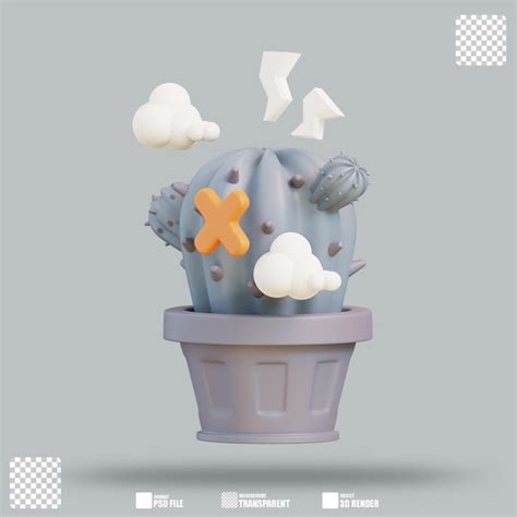 Premium PSD 3d Illustration Error Cactus 2