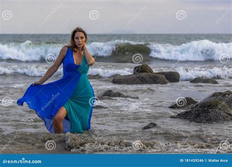 Lovely Brunette Latin Model Poses Outdoors On A Beach At Sunset Stock Photo Image Of Portrait