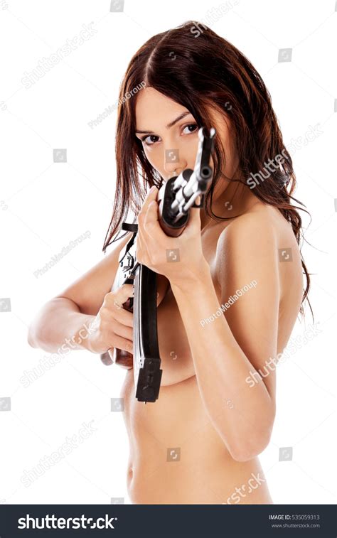 Sexy Nude Brunette Girl Model Weapon Stock Photo 535059313 Shutterstock