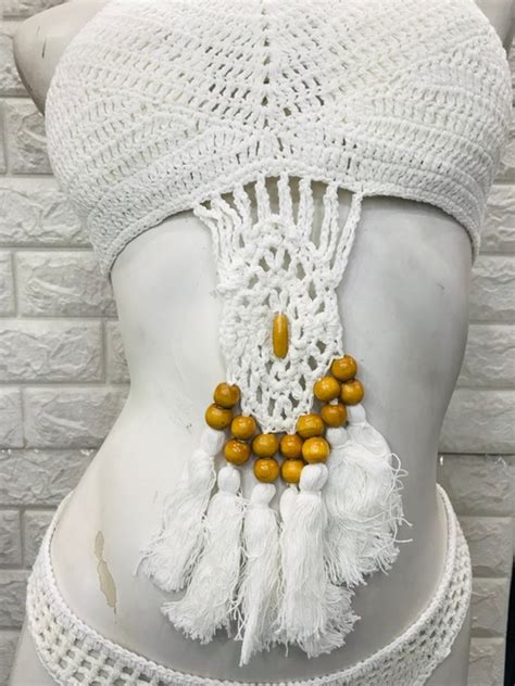 Bikini Halter De Crochet Con Detalles De Madera Alealon Cl Propuesta