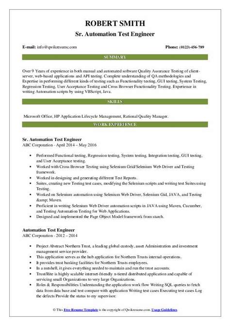 Automation Test Engineer Resume Samples Qwikresume