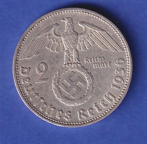 Deutsches Reich Silbermünze 2 Reichsmark Paul v Hindenburg mit HK 1936