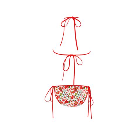 Cute Red Flowers Leaves Nature Custom Bikini Swimsuit Id D