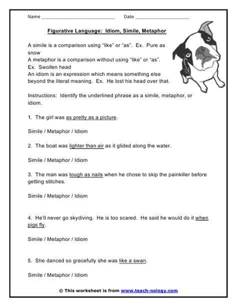 Similes Metaphors And Idioms Worksheet