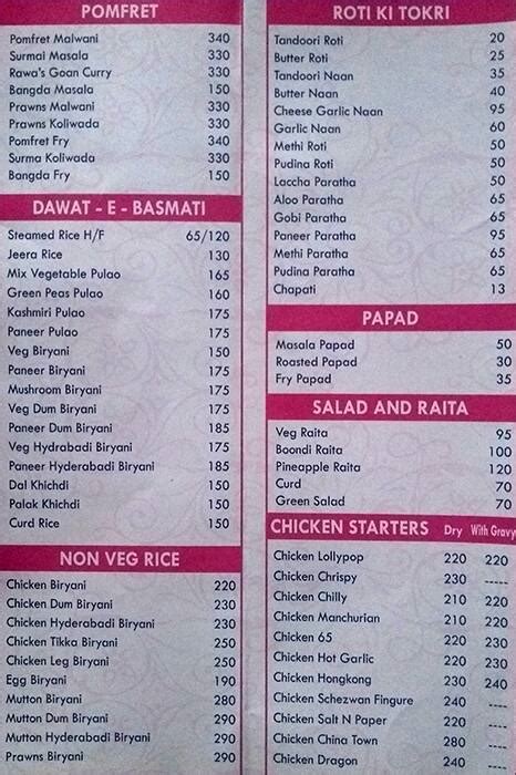 Menu At Delhi Zaika Mumbai Shop No D