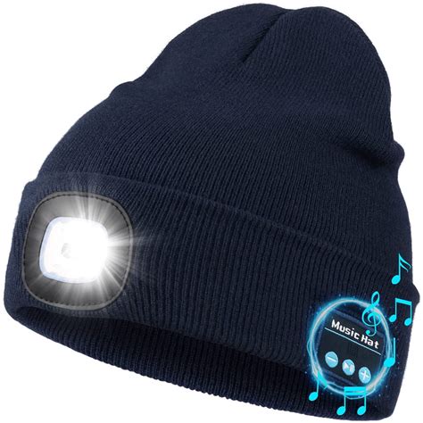 Unisex Bluetooth Beanie Hat with LED Light,USB Rechargeable Headlamp