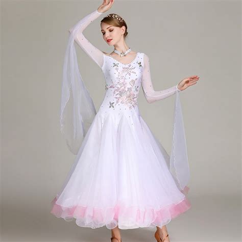 Women S Ballroom Dress White Color Rhinestones Competition