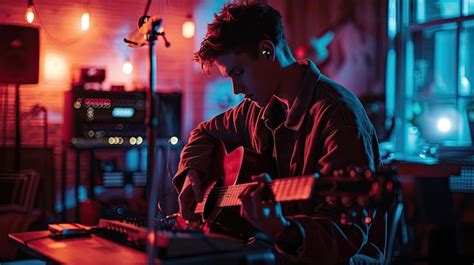 Premium Photo Man Sitting On Stool Playing Guitar