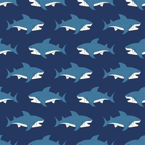 Shark Seamless Pattern Hand Drawn Sketched Doodle Shark Vector