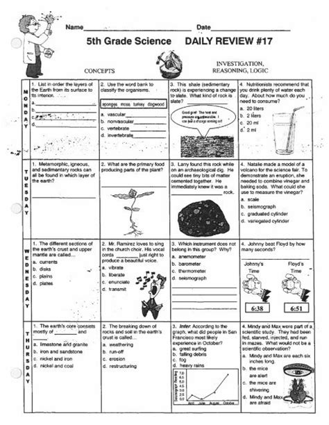 5th Grade Science Daily Review 17 Worksheets Library