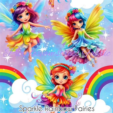 Sparkle Rainbow Fairies Purpleseamstress Fabric