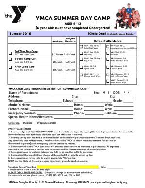 Fillable Online Ymca Summer Day Camp Ymcaofdouglascounty Org Fax