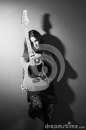 Beautiful Female Guitar Player Black And White Stock Photography