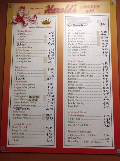 Menu at Harold's Chicken Shack fast food, Matteson