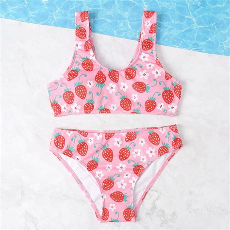 Uublik Girls Bikini Strawberry Print Swimsuit Tankini Short Bikini Two Piece Set Sizes 8 12