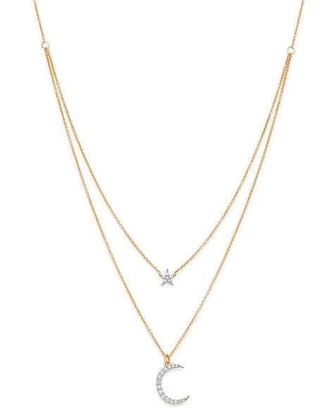 Moon And Meadow Diamond Two Layer Star And Moon Pendant Necklace In 14k