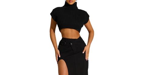 Naked Wardrobe Crop Turtleneck Sweater In Black Lyst