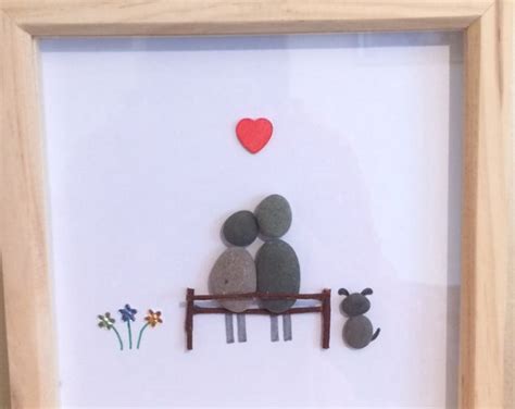 Pebble Art Couple Pebble Art Pebble Picture Couple And Dog Framed