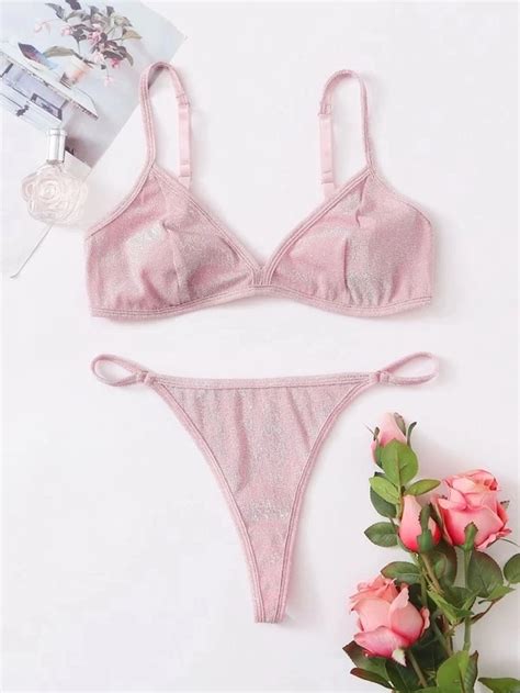 2PCS Women Lace See Through Sheer Mini Micro Bikini Bra With G String Lingerie Set Crotchless