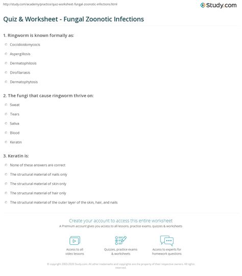 Quiz & Worksheet - Fungal Zoonotic Infections | Study.com