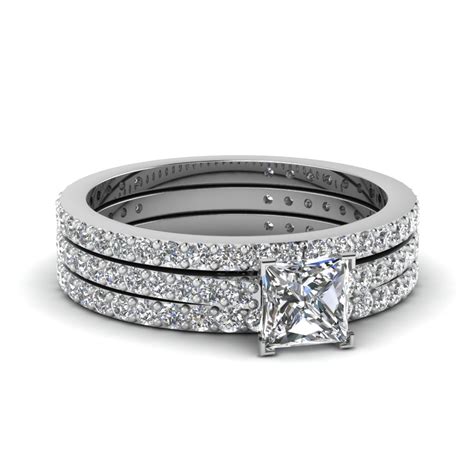 Princess Cut Bridal Diamond Wedding Ring Sets In Platinum