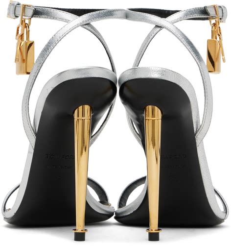 Tom Ford Silver Padlock Pointy Naked Heeled Sandals Tom Ford