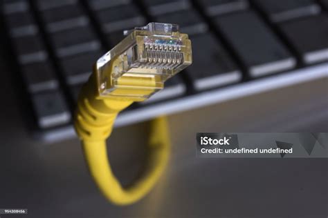 close  photo shows  details   lan connection stock photo
