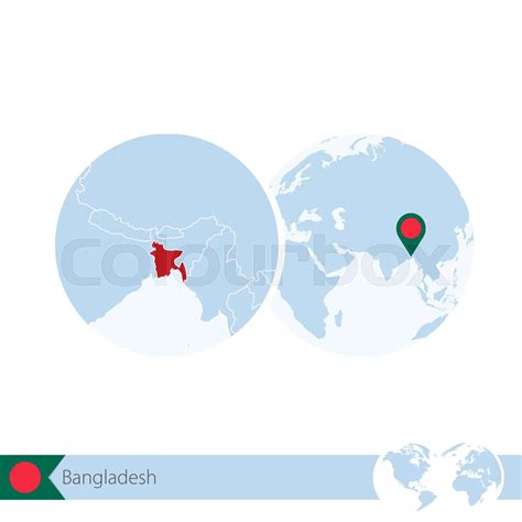 Bangladesh on world globe with flag and regional map of Bangladesh