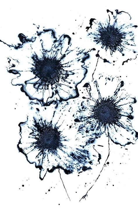 Original Flower Art Navy Blue Floral Signed Painting Abstract Botanical ...