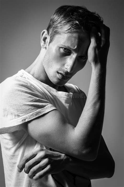 Handsome Muscular Man Pulling Up T Shirt Naked Torso Stock Photos Free Royalty Free Stock