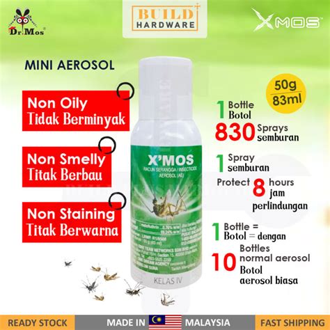 X Mos Mini Mosquitos Repellent Aerosol Killer Non Toxic 83ml 50g Xmos Ubat Nyamuk Tidak