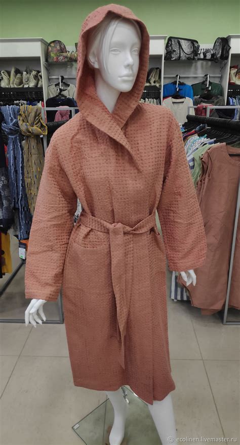 Льняной вафельный халат. Летний легкий халат. 100% лен. Умягченная ...