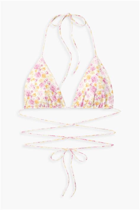 Magda Butrym Floral Print Triangle Halterneck Bikini Top In Baby Pink ModeSens