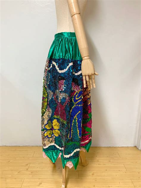 Vintage China Poblana Skirt Mexican Hand Embroidered Sequin Etsy