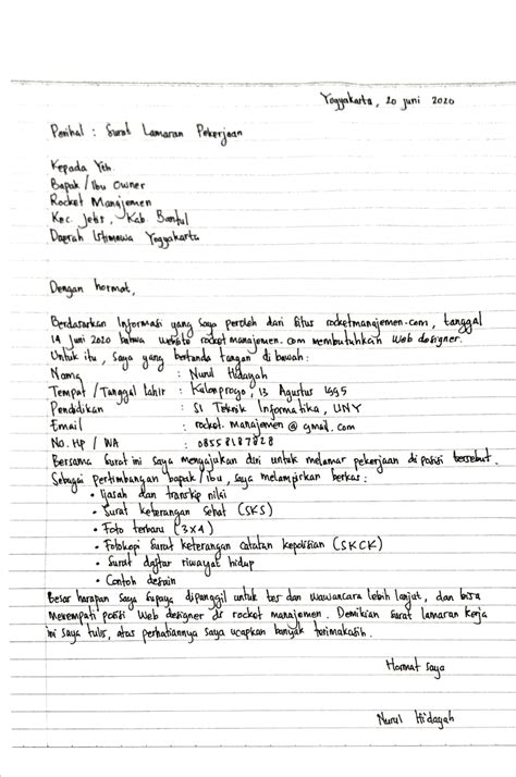 Contoh Surat Lamaran Kemendikbud Tulis Tangan Surat Lamaran Kerja