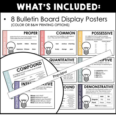 Adjective Types Bulletin Board Posters Neutraldefault Title