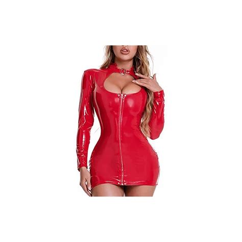 Chictry Wetlook Abito Sexy Donna Hot Per Sesso Con Lacci Mini Vestito Pelle Minigonna Con Spacco