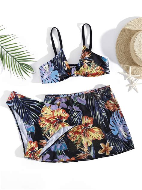 piezas Chicas adolescentes con estampado floral Bañador bikini Falda de playa