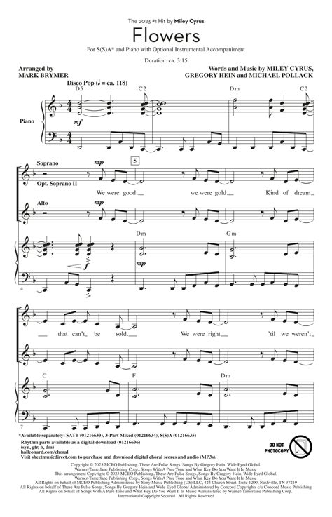 Flowers Arr Mark Brymer By Miley Cyrus Sheet Music For Ssa Choir At