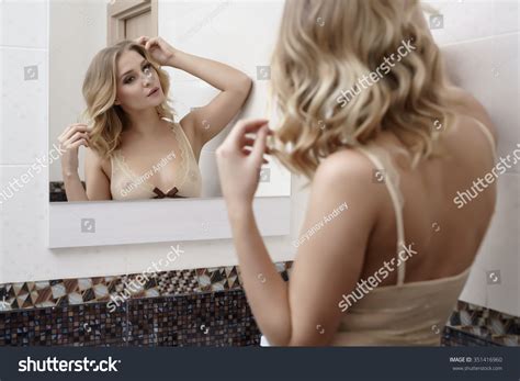 Sexy Curly Blonde Posing Front Mirror Stock Photo Shutterstock