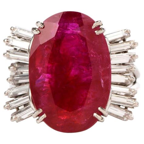 GIA Ruby Platinum Gold Diamond Ring For Sale at 1stDibs