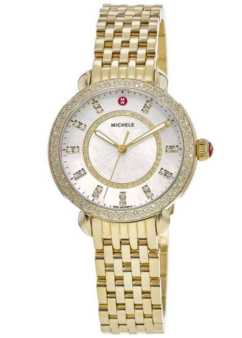 Michele Sidney Diamond K Yellow Gold Plated Women S Watch Mww B