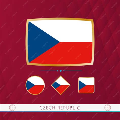 Premium Vector | Set of czech republic flags with gold frame